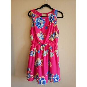 Everly Floral Bell Sleeve Shift Dress Pink open back size L, casual, comfort